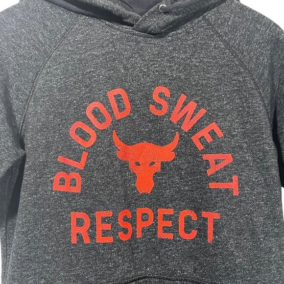 Under Armour Project Rock Short Sleeve Hoodie Mens Sz S Gray Blood Sweat Respect - Picture 3 of 7